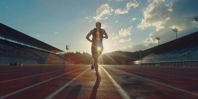 feet in sneakers of a man running along the path photo