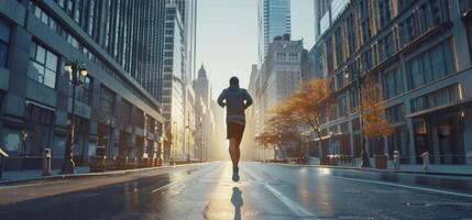 feet in sneakers of a man running along the path photo