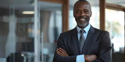 negocio retrato de un africano americano hombre en el oficina foto