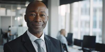 negocio retrato de un africano americano hombre en el oficina foto