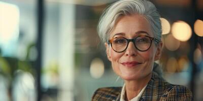 negocio retrato de un mujer en el oficina foto