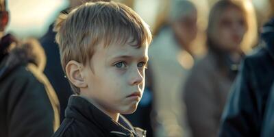 a child is sad at a funeral photo