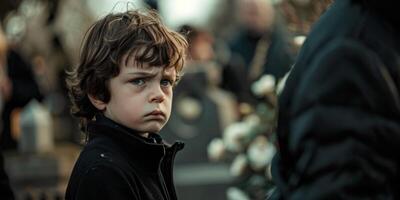 a child is sad at a funeral photo