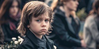 a child is sad at a funeral photo