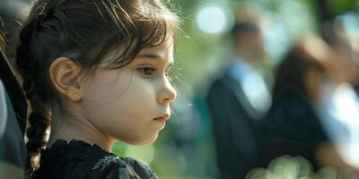 a child is sad at a funeral photo