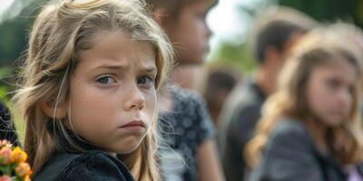 a child is sad at a funeral photo