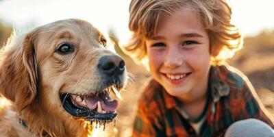 child with dog close-up photo