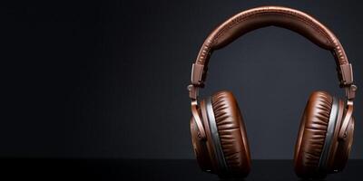 auriculares en un oscuro antecedentes foto