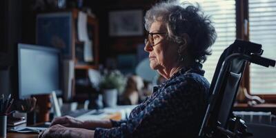 woman in a wheelchair working from home photo