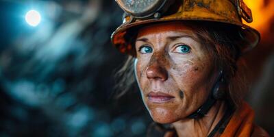 miner worker female at the mine close-up portrait photo