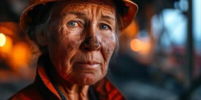 miner worker female at the mine close-up portrait photo