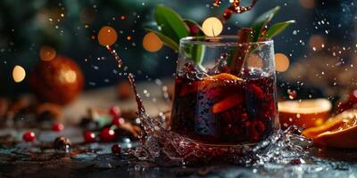 mulled wine hot wine with spices splashes photo