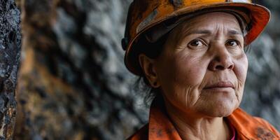 miner worker female at the mine close-up portrait photo