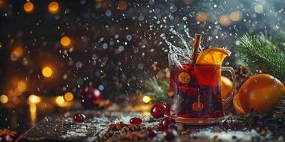 mulled wine hot wine with spices splashes photo