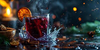 mulled wine hot wine with spices splashes photo