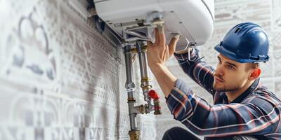 plumber fixing boiler photo