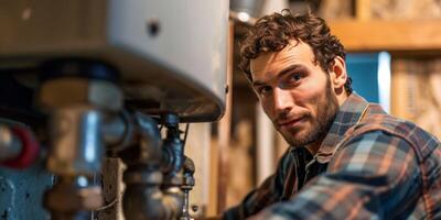 plumber fixing boiler photo