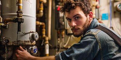 plumber fixing boiler photo