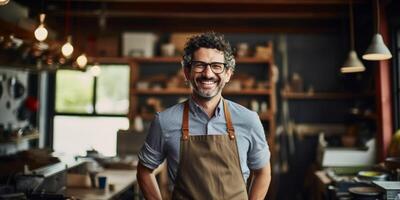 cheerful man in her workshop photo