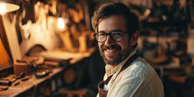 cheerful man in her workshop photo