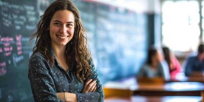 portrait of a female teacher in the classroom photo