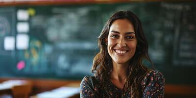 portrait of a female teacher in the classroom photo