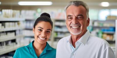 female and male supermarket workers photo