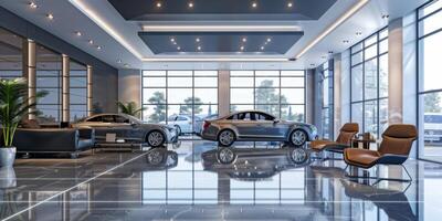 new cars in a car showroom photo