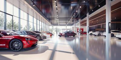 new cars in a car showroom photo