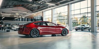 new cars in a car showroom photo