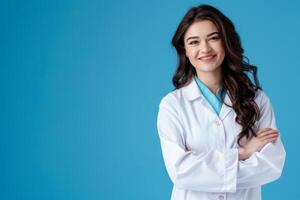 young woman on blue background photo