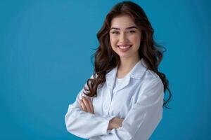 young woman on blue background photo