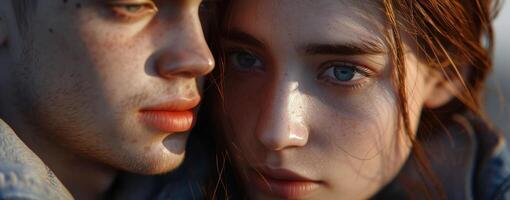 young couple close-up portrait photo