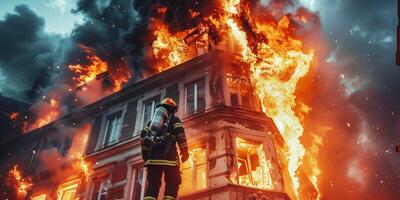 fireman putting out a fire photo