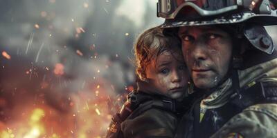 Genefireman saves a child from a fire rative AI photo