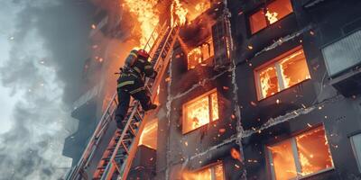 fireman putting out a fire photo