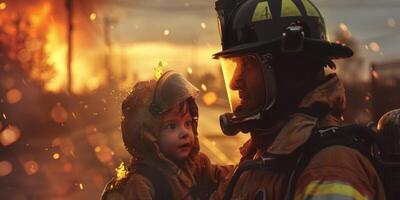 Genefireman saves a child from a fire rative AI photo