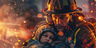 Genefireman saves a child from a fire rative AI photo