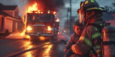 Genefireman saves a child from a fire rative AI photo