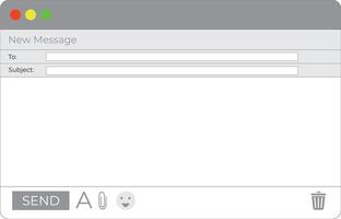 Email window. Interface mail blank message internet window website panel screen computer software web browser box vector