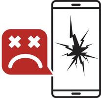 roto teléfono inteligente con triste sonrisa. roto teléfono servicio, recuperación y reparar vector