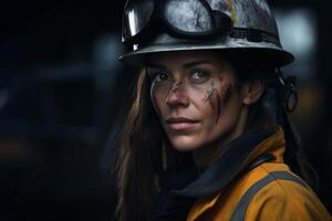 female miner in helmet photo