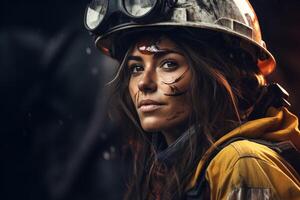 female miner in helmet photo