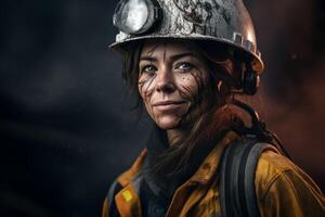 female miner in helmet photo