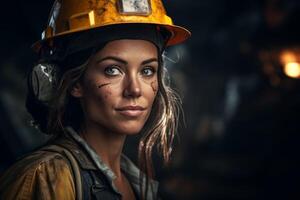 female miner in helmet photo