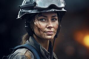 female miner in helmet photo