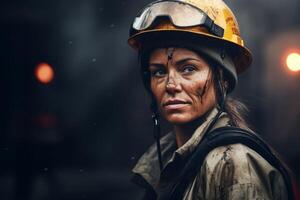 female miner in helmet photo