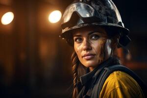 female miner in helmet photo