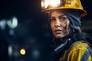 female miner in helmet photo