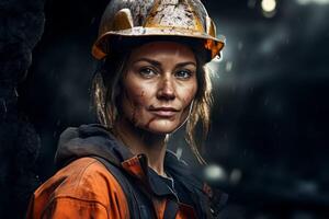 female miner in helmet photo